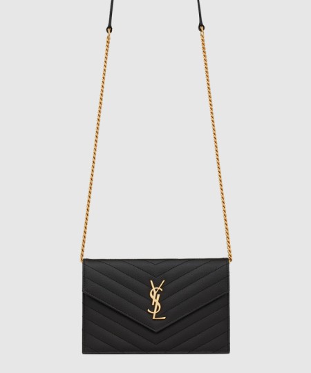 [SAINT LAURENT-생로랑]그랑 드 뿌드르 가죽 소재 cassandre 엔벨로프 체인 지갑 742920