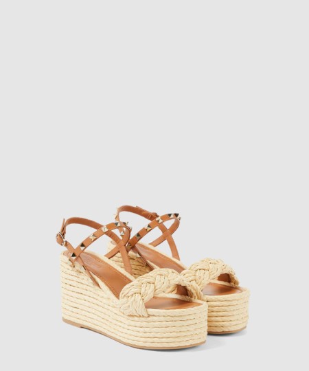 [VALENTINO-발렌티노]가죽 에스파드릴 웨지 샌들