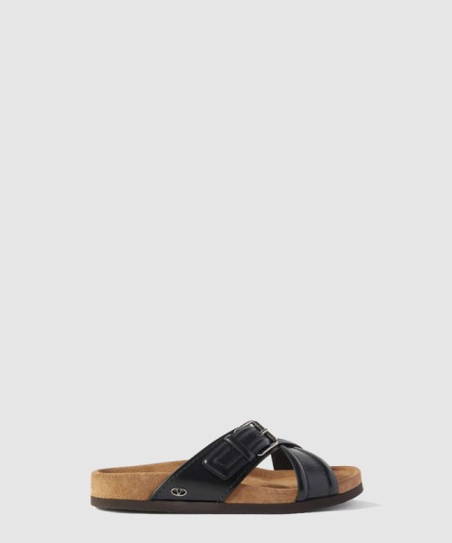 [VALENTINO-발렌티노]버클 로고 장식 가죽 슬라이드