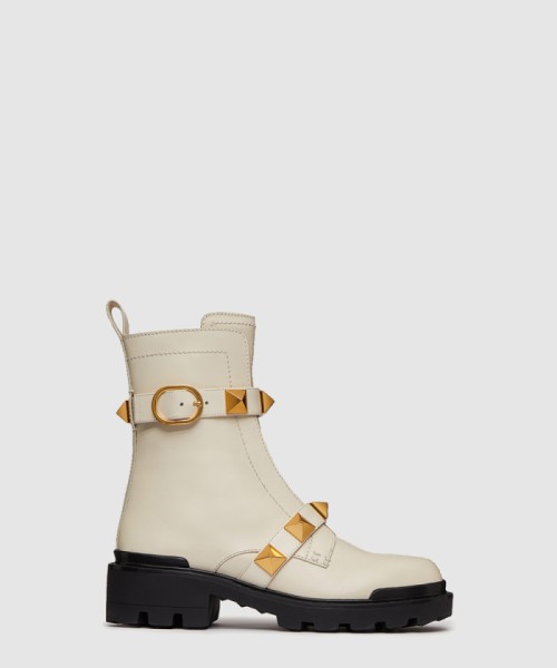 [VALENTINO-발렌티노]로만 스터드 송아지 가죽 밀리터리 앵클 부츠