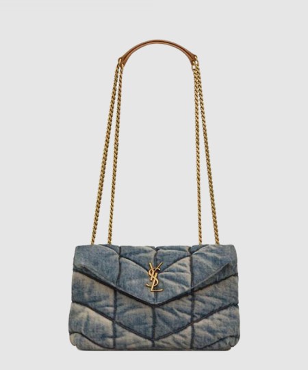 [SAINT LAURENT-생로랑]메탈릭 체인 데님 숄더백 759337
