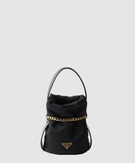 [PRADA-프라다]쁘띠색 누아르 리나일론과 나파 가죽 미니 버킷백 1BE088