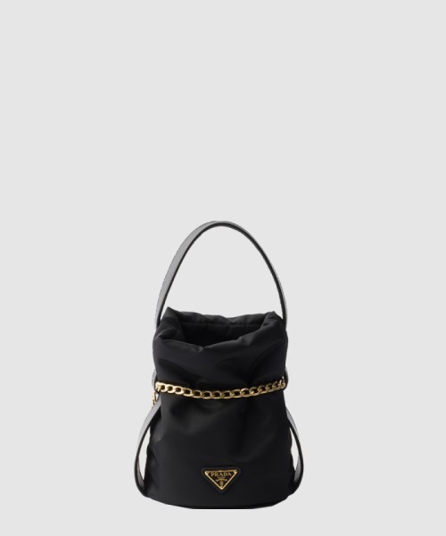 [PRADA-프라다]쁘띠색 누아르 리나일론과 나파 가죽 미니 버킷백 1BE088